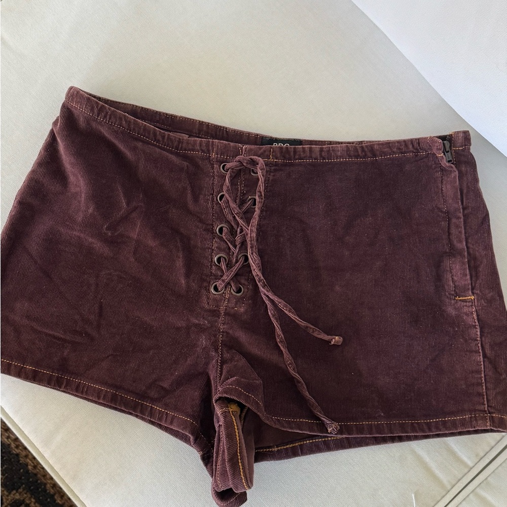 BDG High Waist Burgundy Lace-Up Shorts